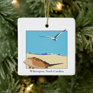 Ornamento De Cerâmica Wilmington, NC Horsferes Crab Seagull Beach