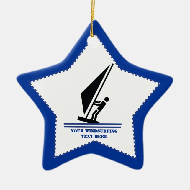 Ornamento De Cerâmica Windsurfer em preto conselho, personalizado de nav (Frente)