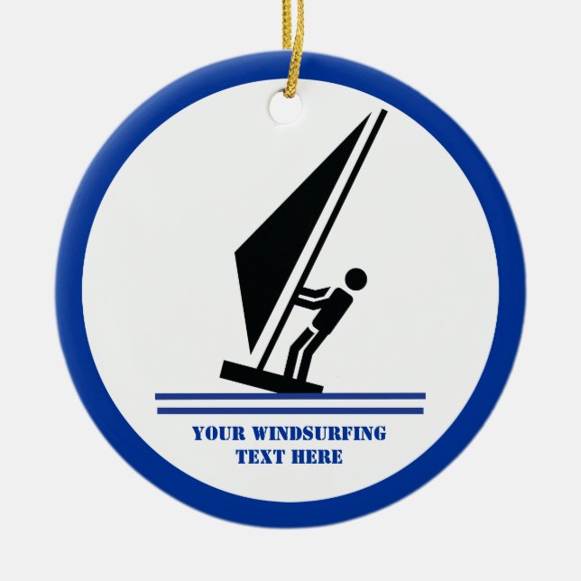 Ornamento De Cerâmica Windsurfer em preto conselho, personalizado de nav (Frente)