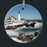 Ornamento De Cerâmica Winter at Portland Head Light<br><div class="desc">A beautiful view of Portland Head Light after a winter storm.</div>