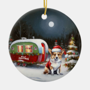 Ornamento De Cerâmica Winter Corgi Caravan Christmas Adventure