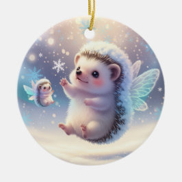 Ornamento De Cerâmica Winter Fairy Hedgehogs  – Cute Snowflake 