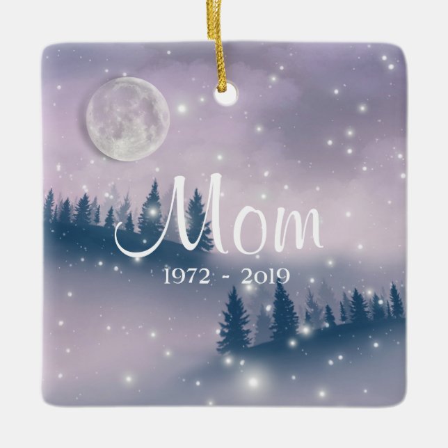 Ornamento De Cerâmica Winter Forest In Memory Mom Photo Christmas (Frente)