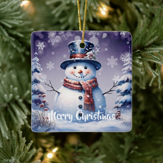 Ornamento De Cerâmica Winter Forest Snowman Natal | Roxa (Árvore)