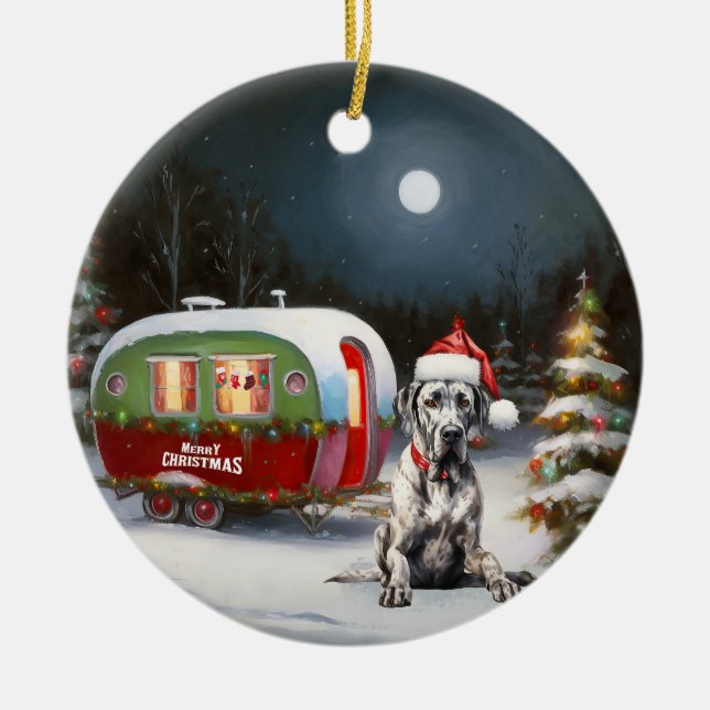 Ornamento De Cerâmica Winter Great Dane Caravan Christmas Adventure (Frente)
