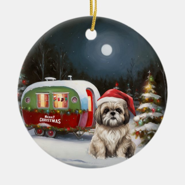 Ornamento De Cerâmica Winter Havanese Caravan Christmas Adventure (Frente)