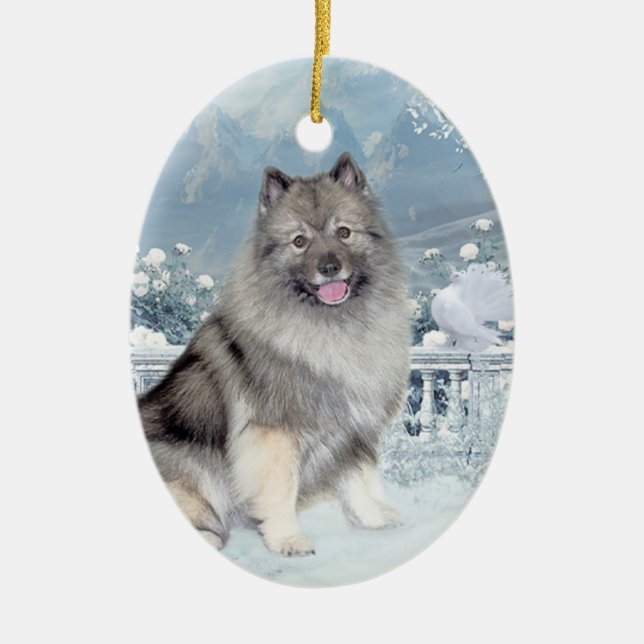 Ornamento De Cerâmica Winter Keeshond Natal (Frente)