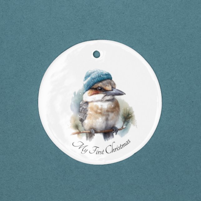 Ornamento De Cerâmica Winter Kookaburra Wish, personalizado (Criador carregado)