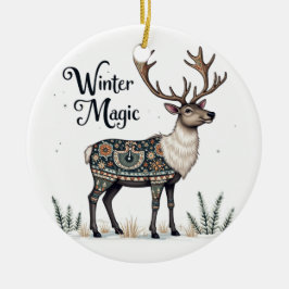 Ornamento De Cerâmica Winter Magic Reindeer Ornament
