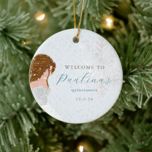 Ornamento De Cerâmica Winter Mis Quince 15 Birthday Quinceañera Photo