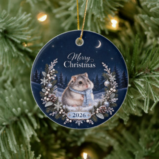 Ornamento De Cerâmica Winter Night Christmas Hamster 2026 Ornament