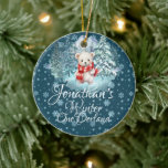 Ornamento De Cerâmica Winter Onederland First Christmas Cubear Blue<br><div class="desc">"Uma maravilhosa Celebração de Inverno": Alegria na magia do primeiro Natal do seu filho com este ornamento encantador. Uma floresta de inverno, um urso adorável, e a brincadeira caprichosa nas palavras, "Winter Onederland", prometem um dia cheio de alegria e aventuras de neve para todos os pequenos. Personalize o texto para...</div>