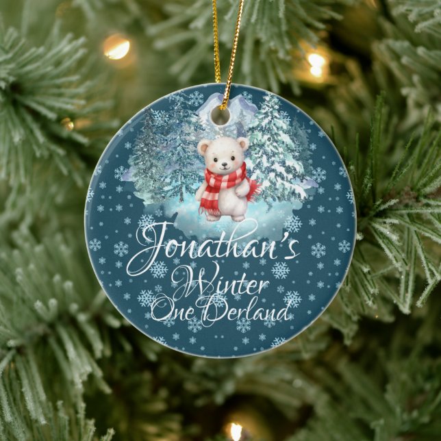 Ornamento De Cerâmica Winter Onederland First Christmas Cubear Blue (Árvore)