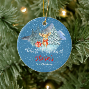 Ornamento De Cerâmica Winter Onederland First Christmas Cute Reindeer