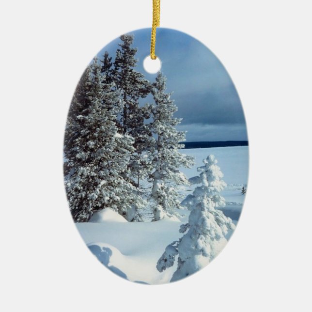 Ornamento De Cerâmica Winter Photo Template Christmas Ornament (Frente)