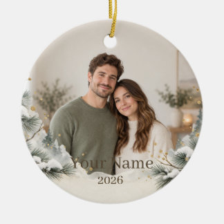 Ornamento De Cerâmica Winter Pine Custom Photo Ornament