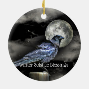 Ornamento De Cerâmica Winter Solstce Raven And Moon Pagan