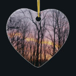 Ornamento De Cerâmica Winter Sunrise II<br><div class="desc">Um dos benefícios dos nasceres do sol tardios do inverno é que mais pessoas podem apreciar as cores vibrantes. Aqui estão as cores de ouro-preguiçoso de um nascer do sol de inverno moldadas pelas silhuetas de árvores em uma floresta. Veja em nossa loja mais fotografias da paisagem de inverno incluindo...</div>