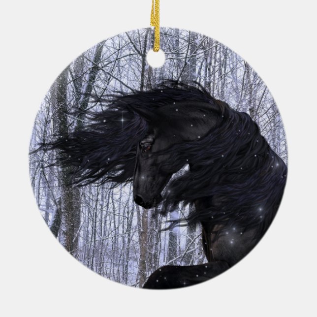 Ornamento De Cerâmica Winter Wonderland Friesian Horse Ornament (Traseira)