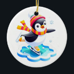 Ornamento De Cerâmica Winter Wonderland Penguin<br><div class="desc">Este pinguim adorável está tendo um patinador de gelo! Perfeito por adicionar um toque de diversão de inverno ao seu decoro de férias. Este design bonitinho e alegre traz um sorriso à sua cara.</div>