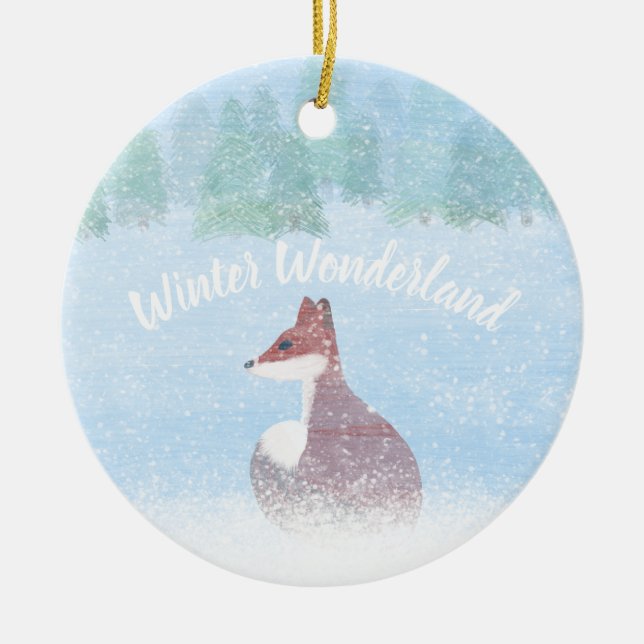 Ornamento De Cerâmica Winter Wonderland Scene with Fox (Frente)