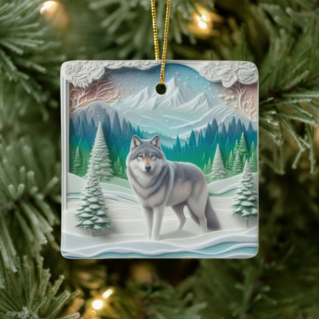 Ornamento De Cerâmica Winter Wonderland Wolf Personalized Christmas  (Árvore)