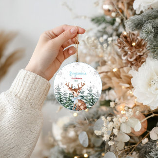 Ornamento De Cerâmica Winter Woodland Animal Baby First birthday