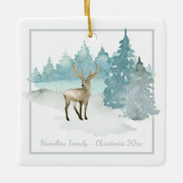 Ornamento De Cerâmica Winter Woodland Deer Personalized Christmas