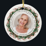 Ornamento De Cerâmica Winter Wreath Wings Were Ready Photo Memorial<br><div class="desc">A simple photo keepsake</div>