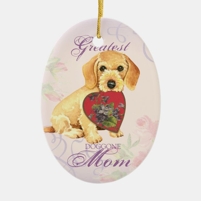 Ornamento De Cerâmica Wirehaired Dachshund Heart Mãe (Frente)