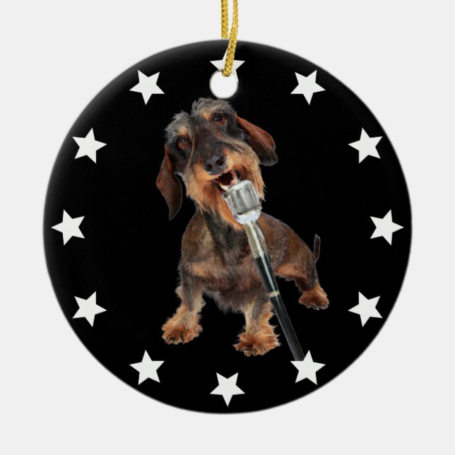 Ornamento De Cerâmica Wirehaired Dachshund Singer (Frente)