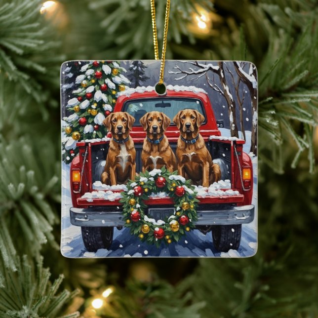 Ornamento De Cerâmica Wirehaired Pointing Griffon Christmas Red Truck (Árvore)