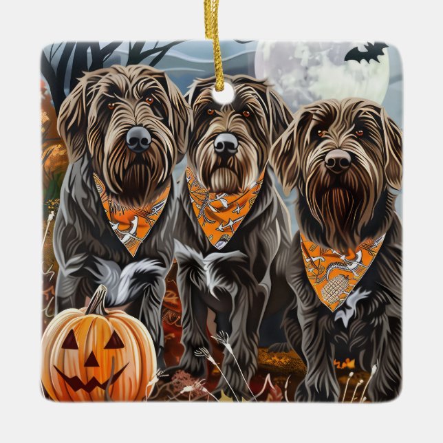 Ornamento De Cerâmica Wirehaired Pointing Griffon Halloween Spooky (Frente)