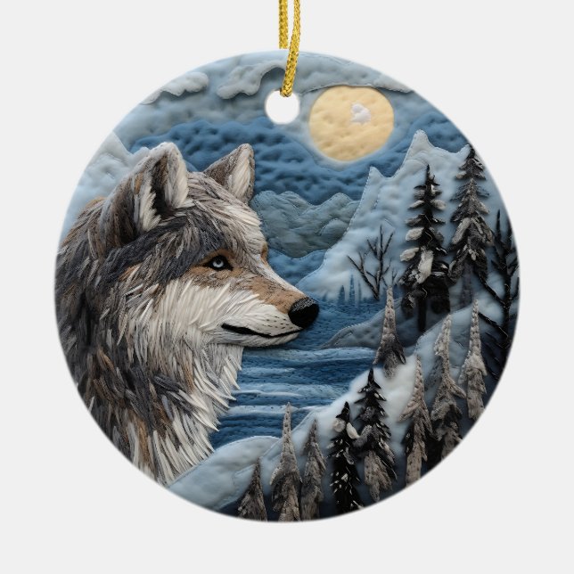 Ornamento De Cerâmica Wolf 3D Chirstmas Animal (Frente)