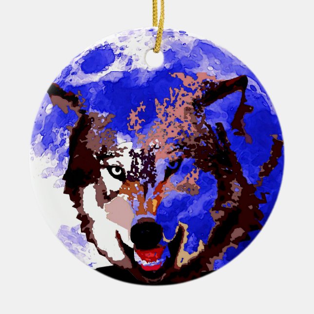 Ornamento De Cerâmica Wolf & Full Moon (Frente)