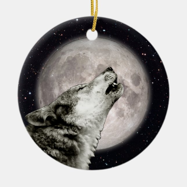 Ornamento De Cerâmica Wolf Howling na Lua, Iconic, Wolf Art, Gótico (Frente)