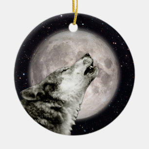 Ornamento De Cerâmica Wolf Howling na Lua, Icônico, Wolf Art, gótico