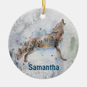 Ornamento De Cerâmica Wolf personalizado de inverno com água