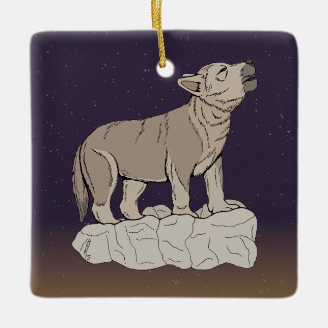 Ornamento De Cerâmica Wolf Pup Howling (Frente)