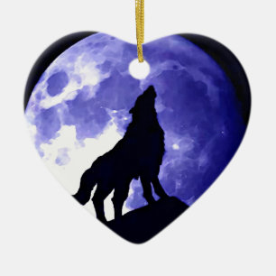 Ornamento De Cerâmica Wolf Silhouette e Lua Completa