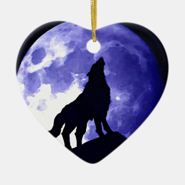 Ornamento De Cerâmica Wolf Silhouette e Lua Completa (Frente)
