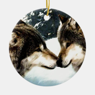 Ornamento De Cerâmica Wolf Snow Winter Casal Love