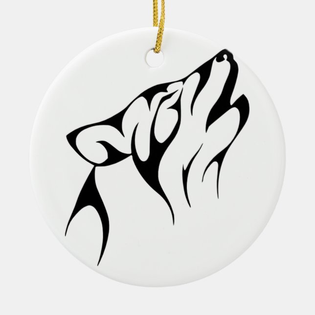 Ornamento De Cerâmica Wolf Tribal (Frente)