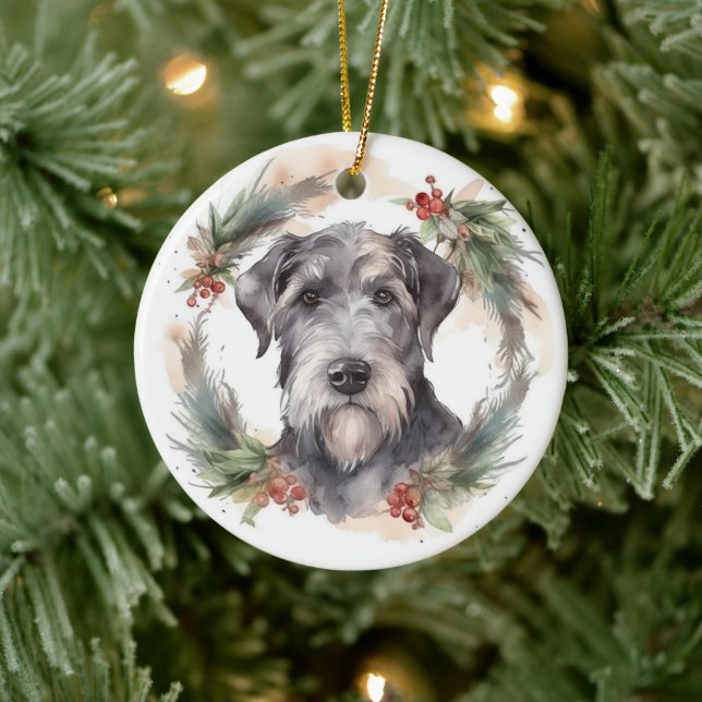 Ornamento De Cerâmica Wolfhound Christmas Wreath Festivo Pup (Árvore)