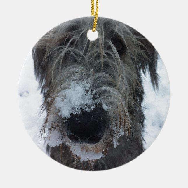 Ornamento De Cerâmica wolfhound irlandês que joga na neve (Frente)