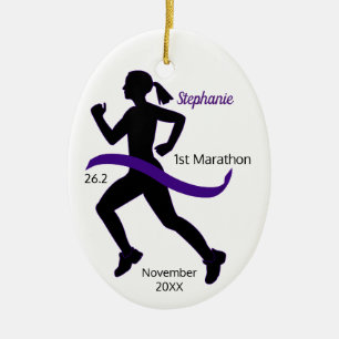 Ornamento De Cerâmica Woman Marathon Runner Ornament Purple
