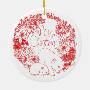 Ornamento De Cerâmica Wombat Christmas Red