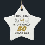Ornamento De Cerâmica Womens This Girl Officially 50 Years 50th Birthday<br><div class="desc">Womens This Girl Is Officially 50 Years Old 50th Birthday Gift. Birthday Gift for a 50 year old mom or wife to wear to their 50th birthday party</div>