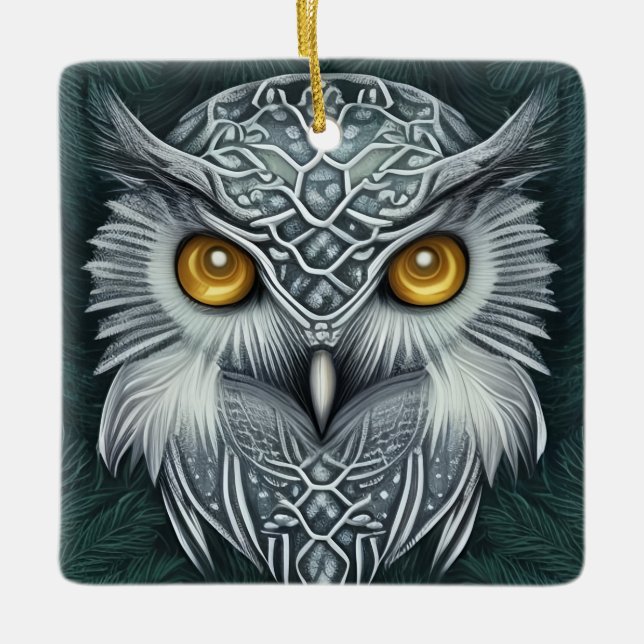 Ornamento De Cerâmica Wonder Wonder Snow Owl Beauty (Frente)