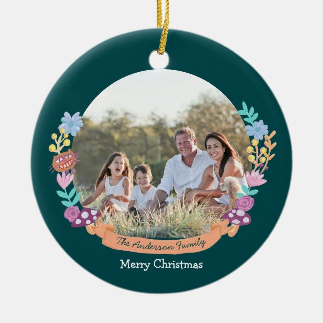 Ornamento De Cerâmica Wonderland Dreamer floral wreath_green (Frente)